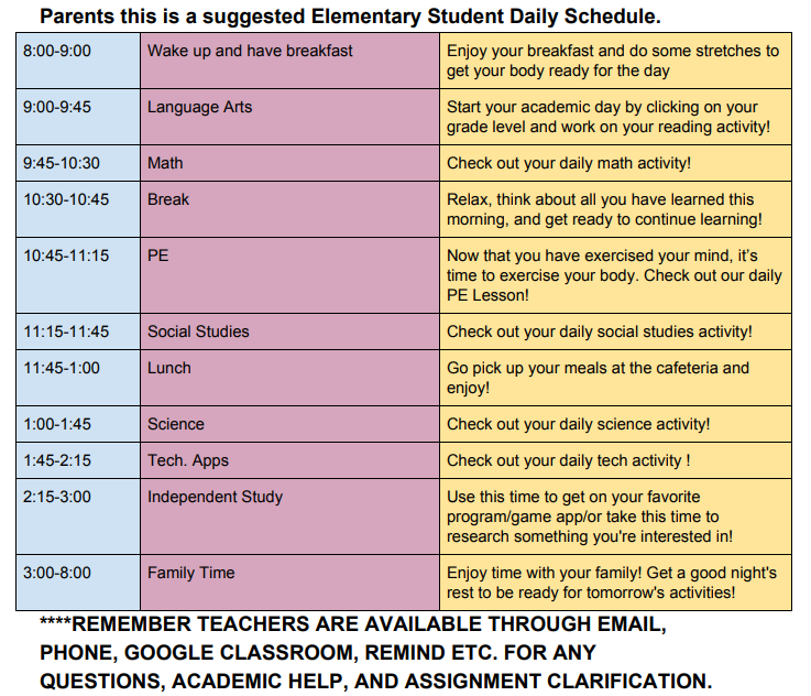 suggested elementary schedule 