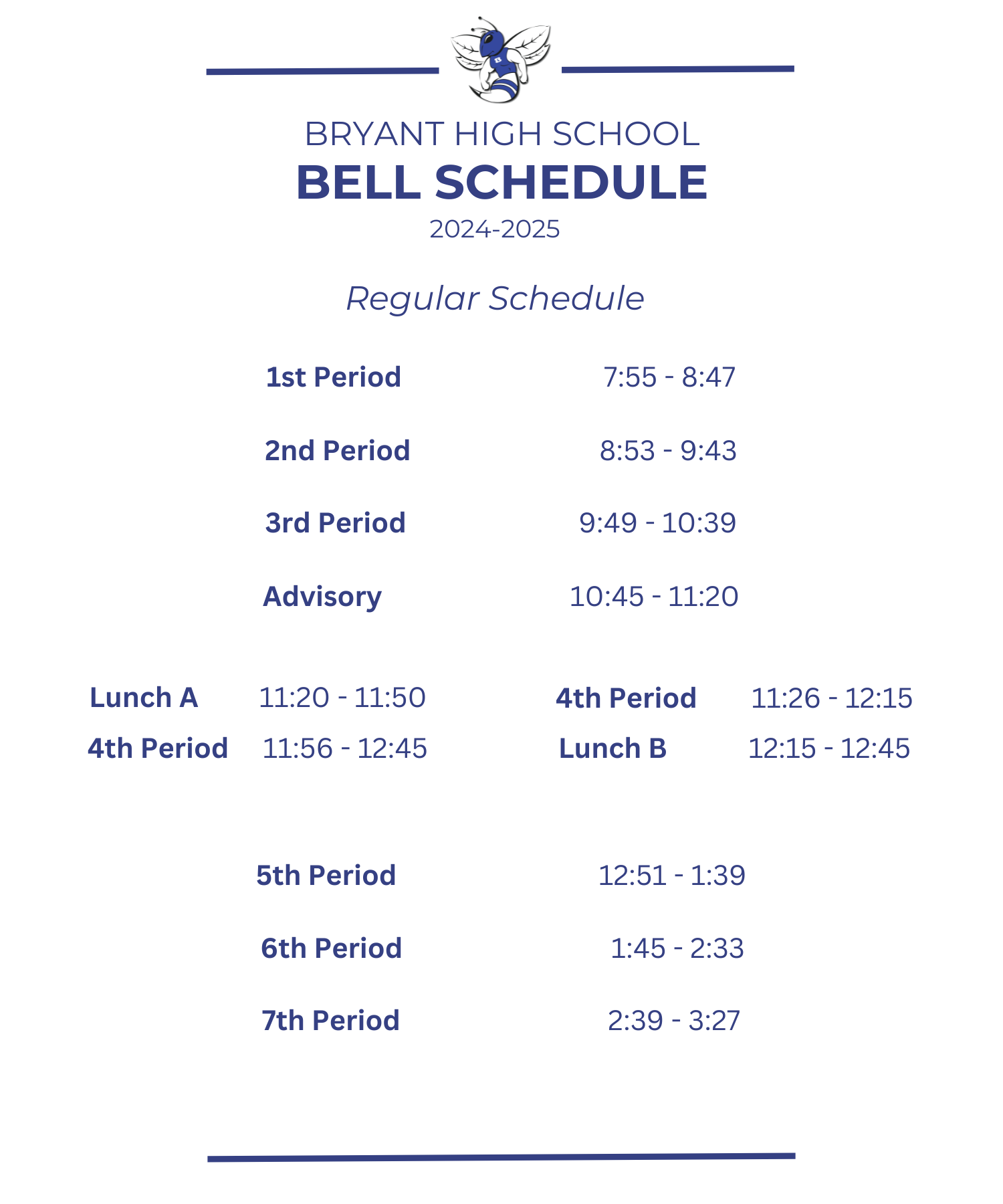 bhs regular schedule