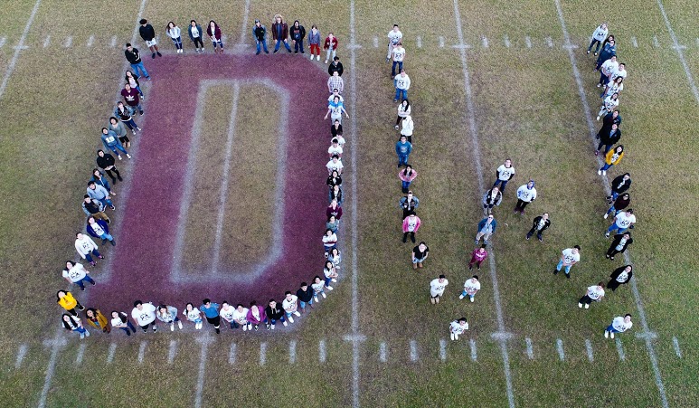 DW spelled out on the football field