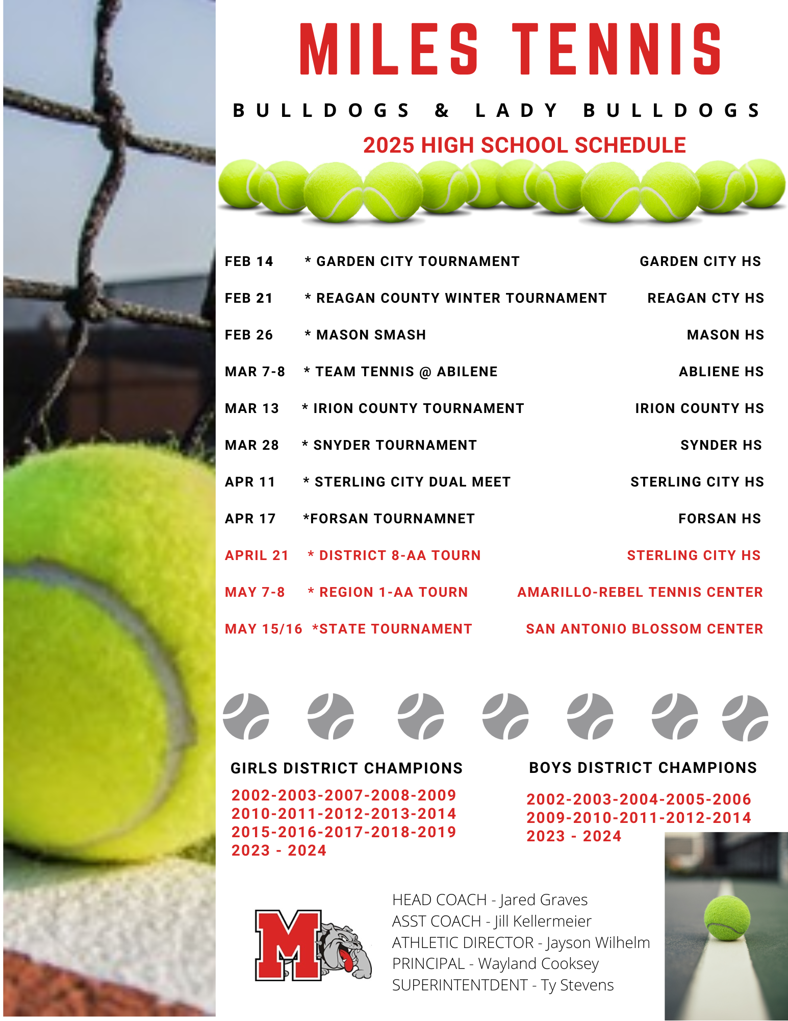 Corrected Tennis Schedule 2025