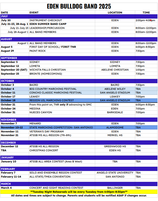 2025 Schedule