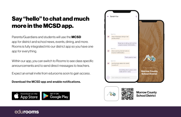 “Say hello to Parent-Teacher chat in the new Rooms app. Download the (school name) app in the Google Play or Apple App store.”