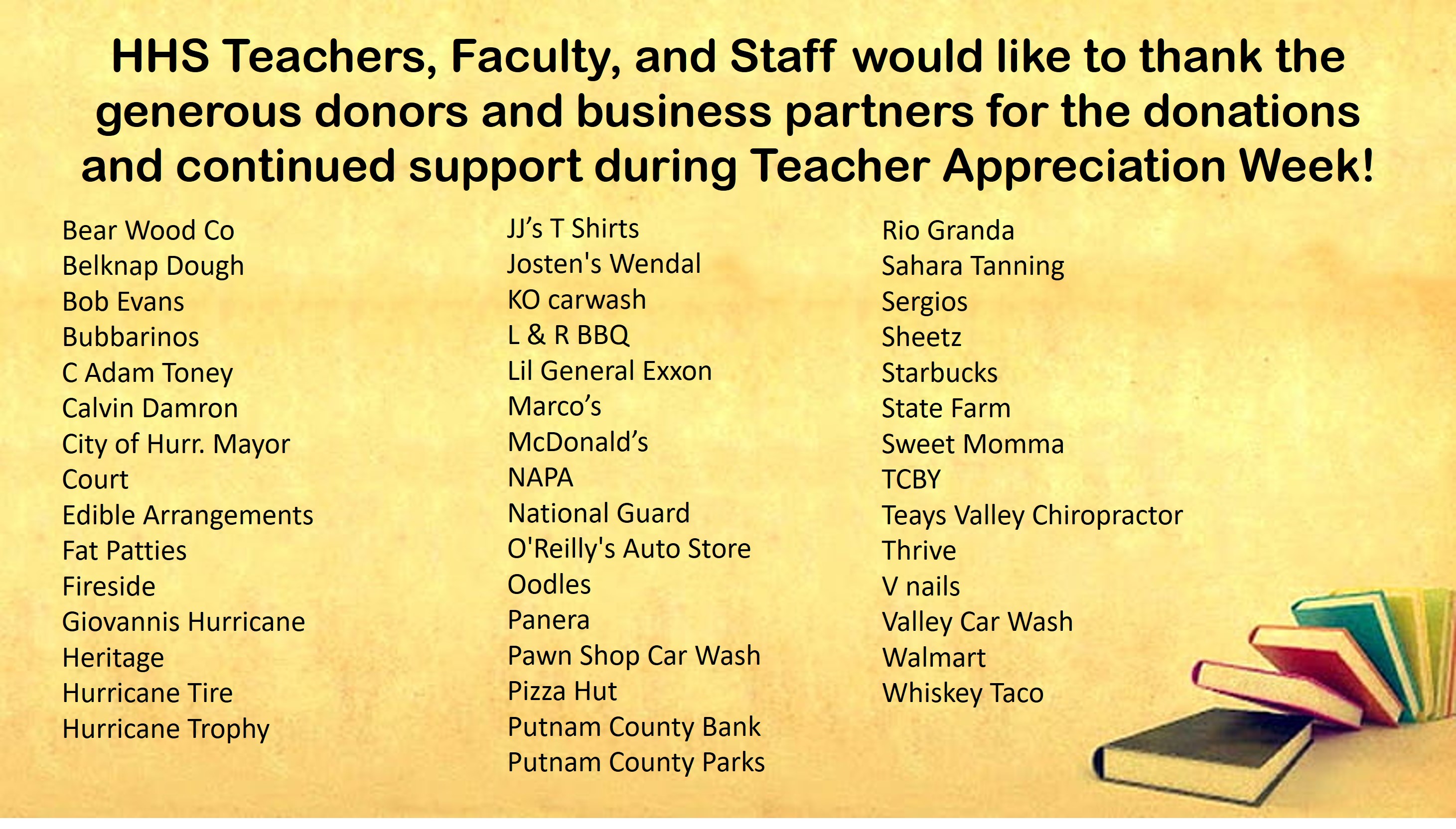 teacher appreciation list of sponsors