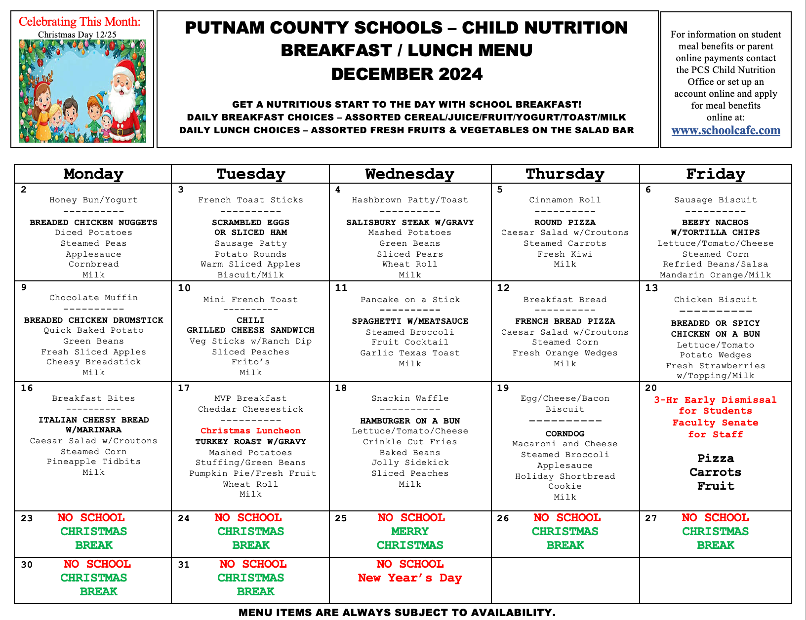 December Menu