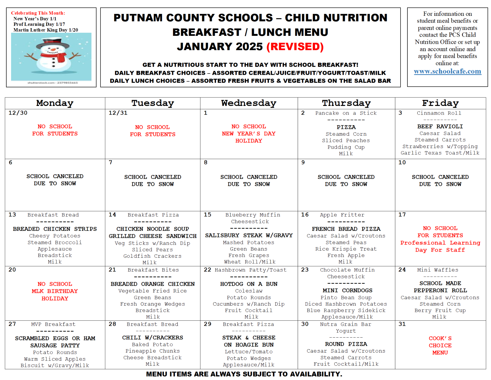 January menu