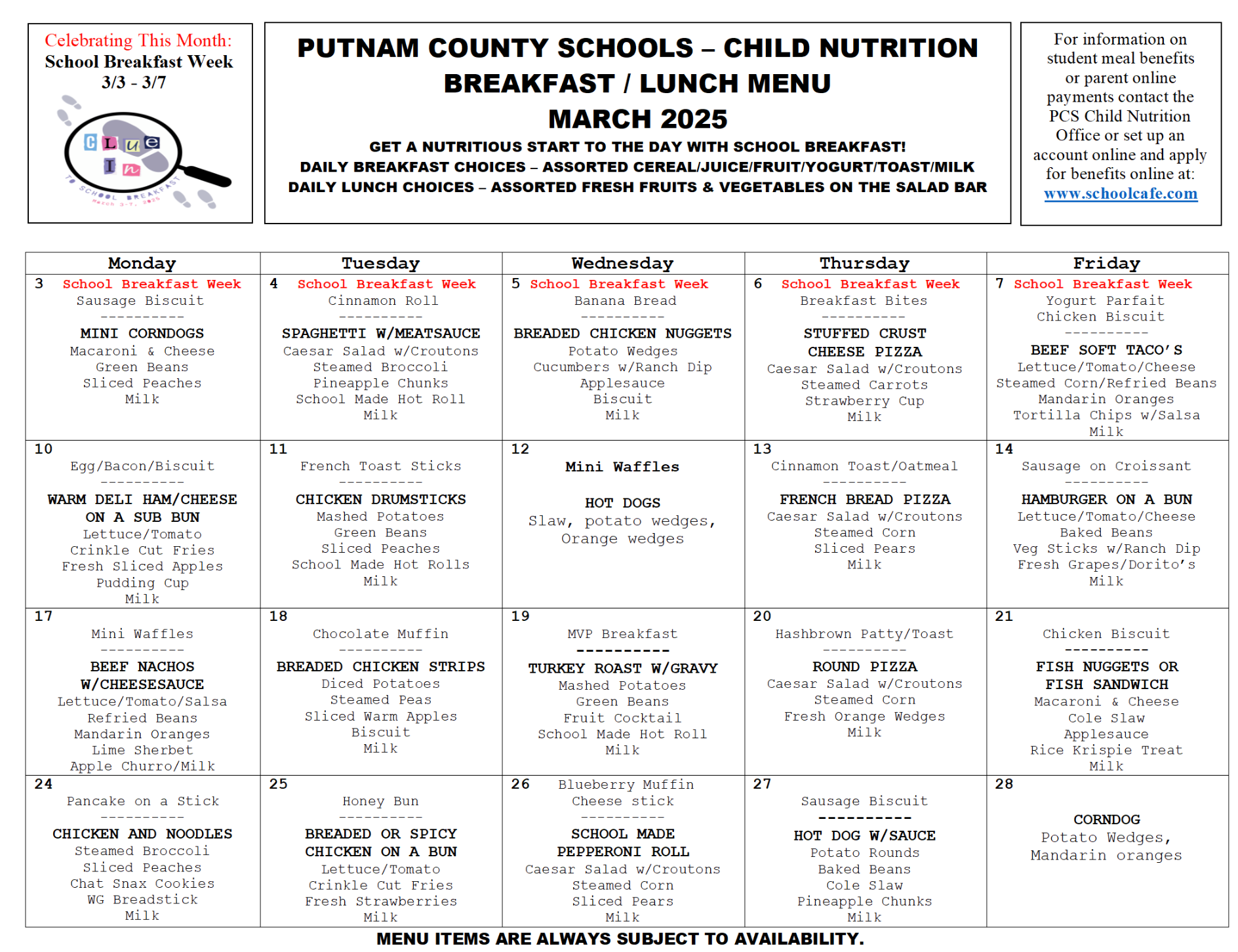 March menu