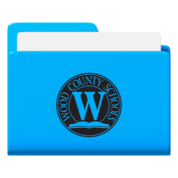 blue image of file folder with wood county schools logo