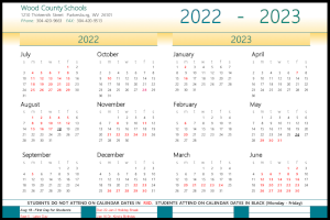 Thumbnail image of parent calendar for Wood County Schools