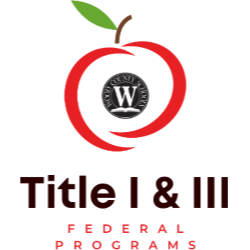 wood county schools federal programs logo - symbol of an apple with the wcs logo inside