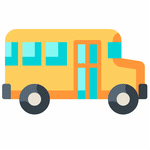 yellow school bus that is traveling to the right of the screen with an occasional, repeating green shrub appearing in front of it