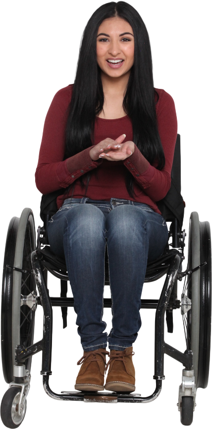 teen girl holding hands together using a wheelchair