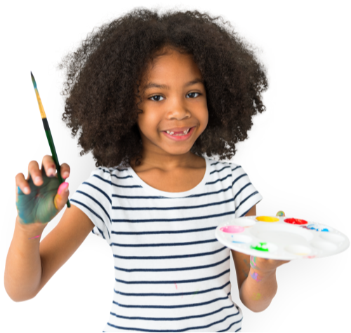 young student holding a paint brush and palette