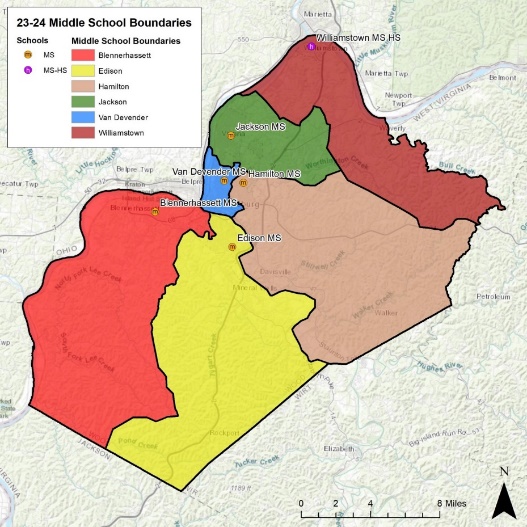 map of middle school attendance zones in wood county schools