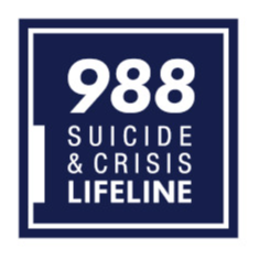 988 suicide and crisis lifeline - navy blue background with white lettering - If you are feeling suicidal or would like to speak to someone who cares, please dial 988 from your phone.