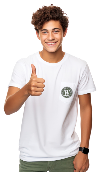 male student giving a thumbs up with a smile