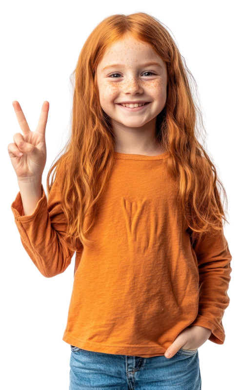 young female student holding up the peace sign with her fingers