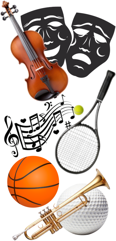 wood county schools support organization information - image of various sports equipment and arts icons