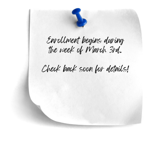 image of a post-it note with the message: "kindergarten enrollment begins the week of March 3rd, check back soon for details"