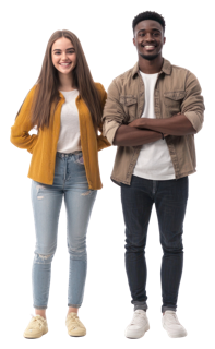 older teenage female and male standing and smiling for camera