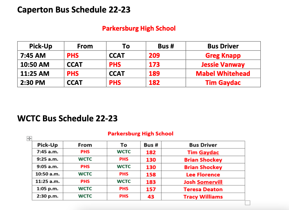 Tech and Caperton Bus Schedules