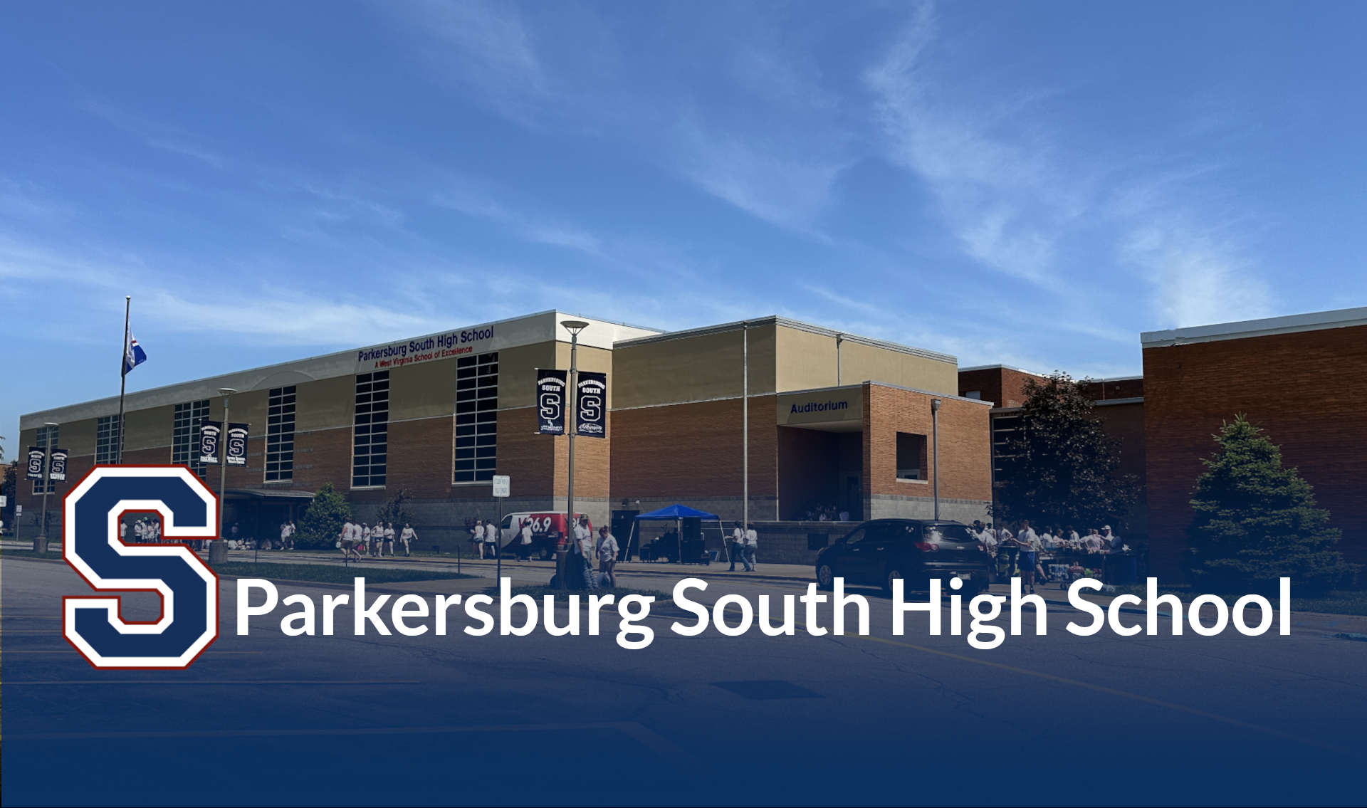 The image shows the front of the Parkersburg South High School building.