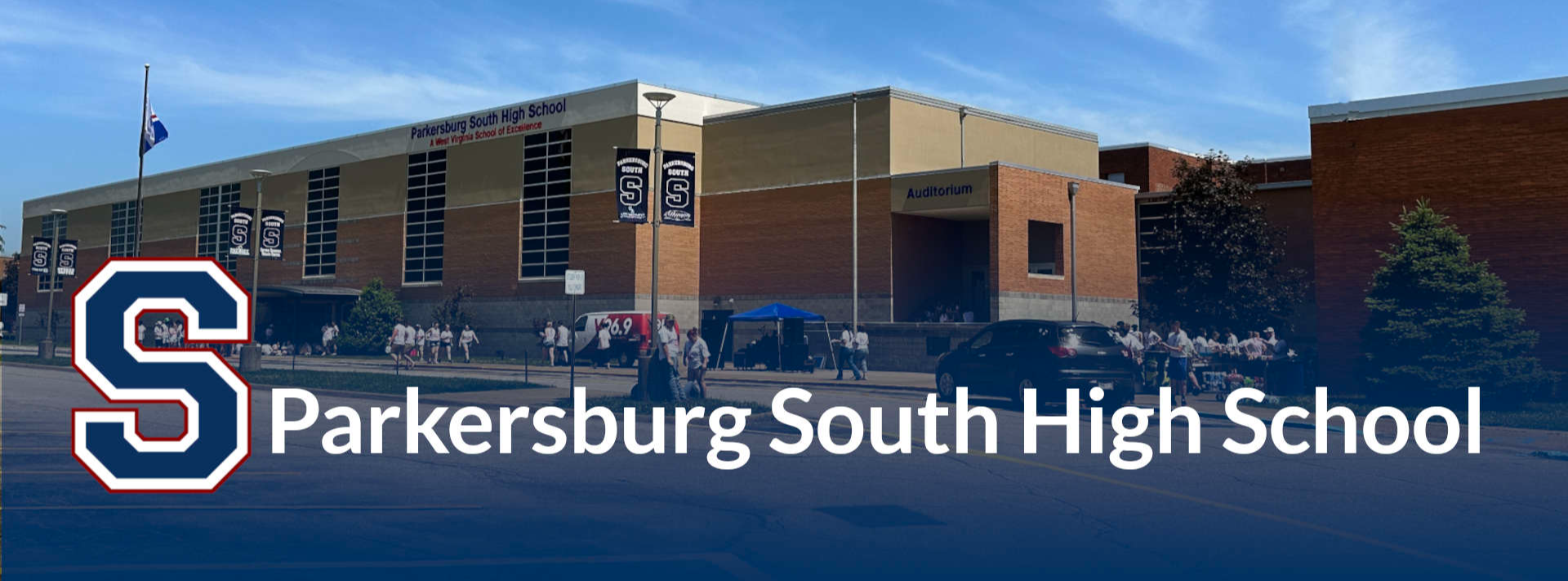 The image shows the front of the Parkersburg South High School building.