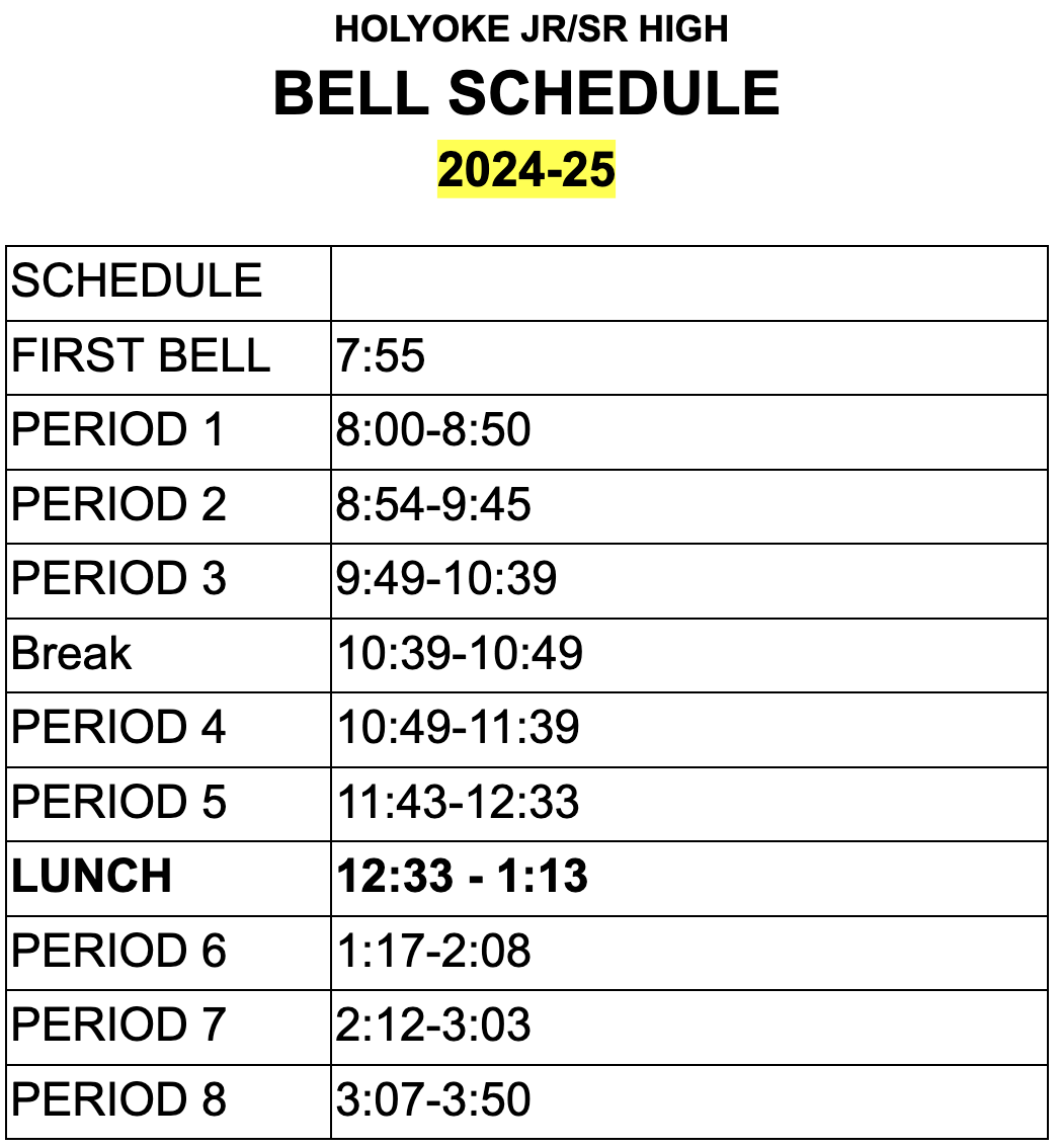 JR/SR High School bell schedule