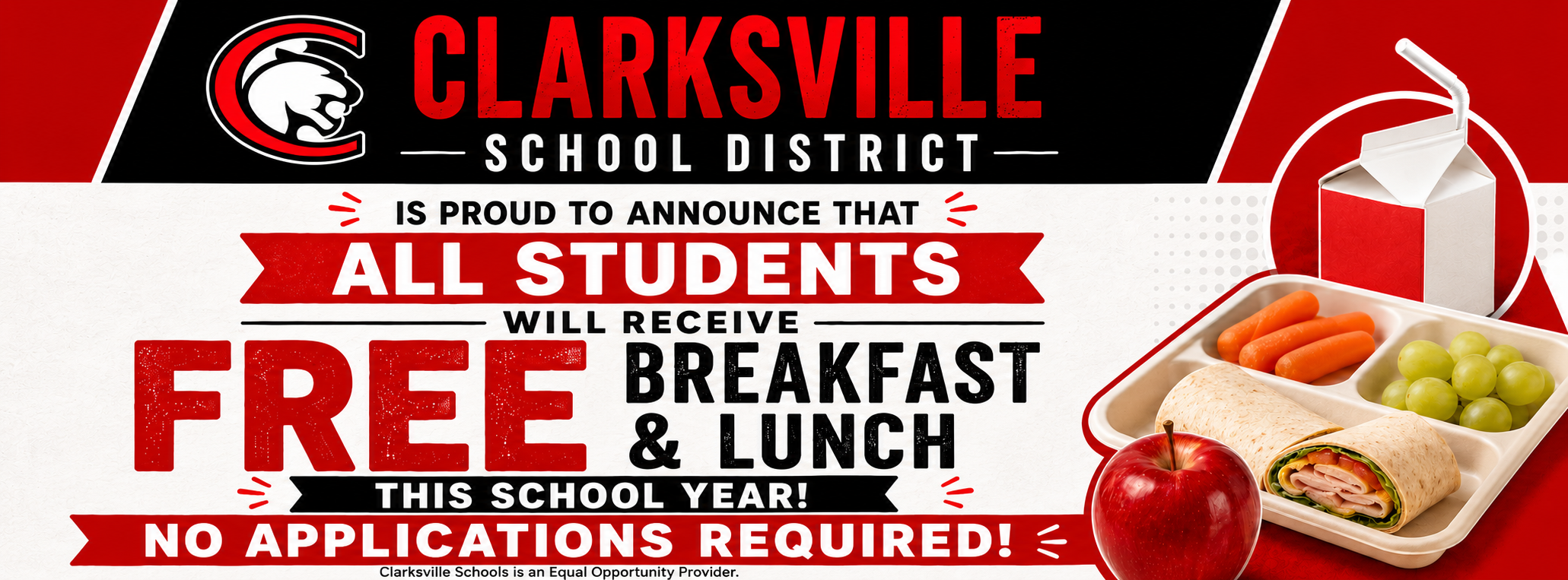 All students will be provided breakfast and lunch at no charge this school year!