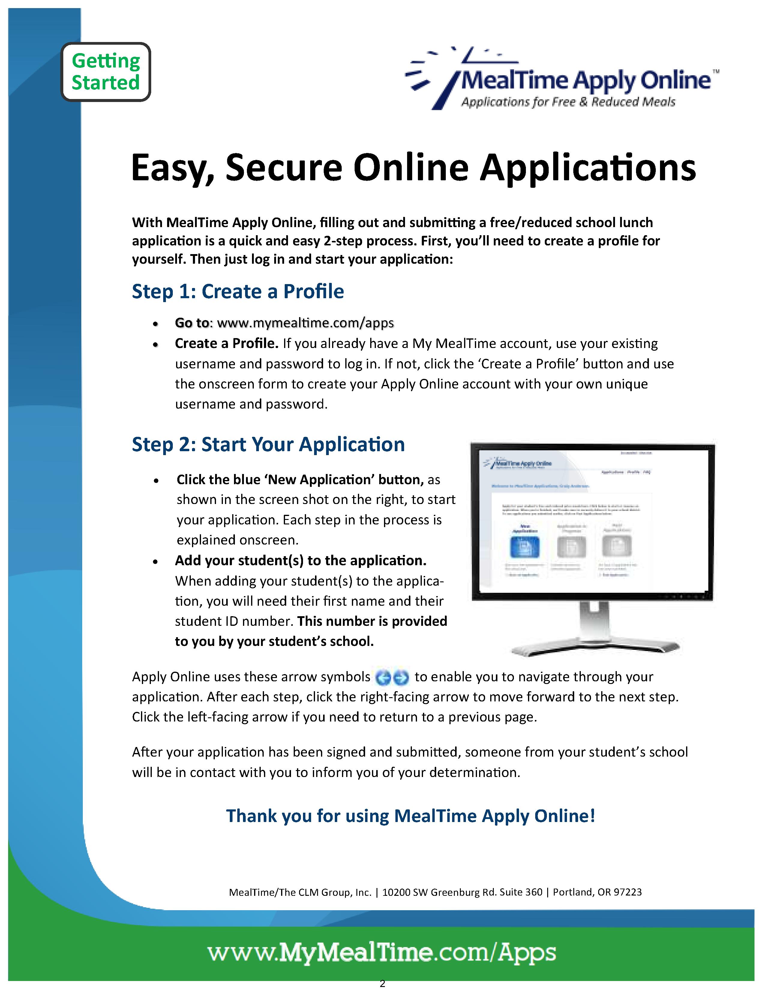 MealTime Free and Reduced Lunch Application Directions