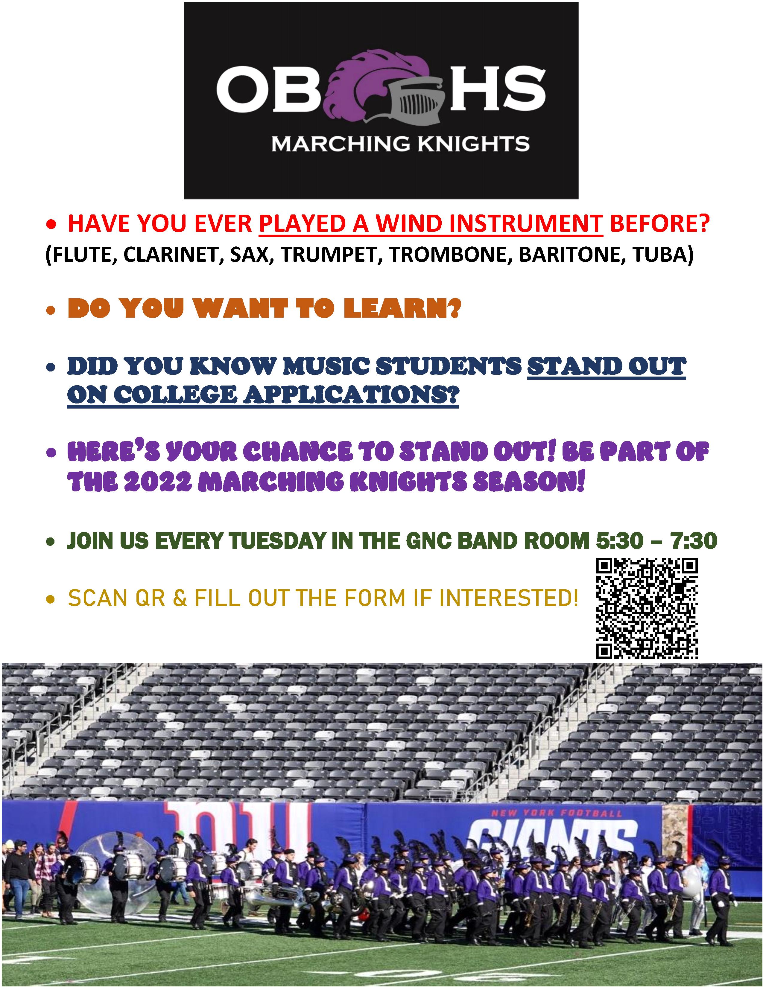 OBHS Marching Knights Recruitment Flyer