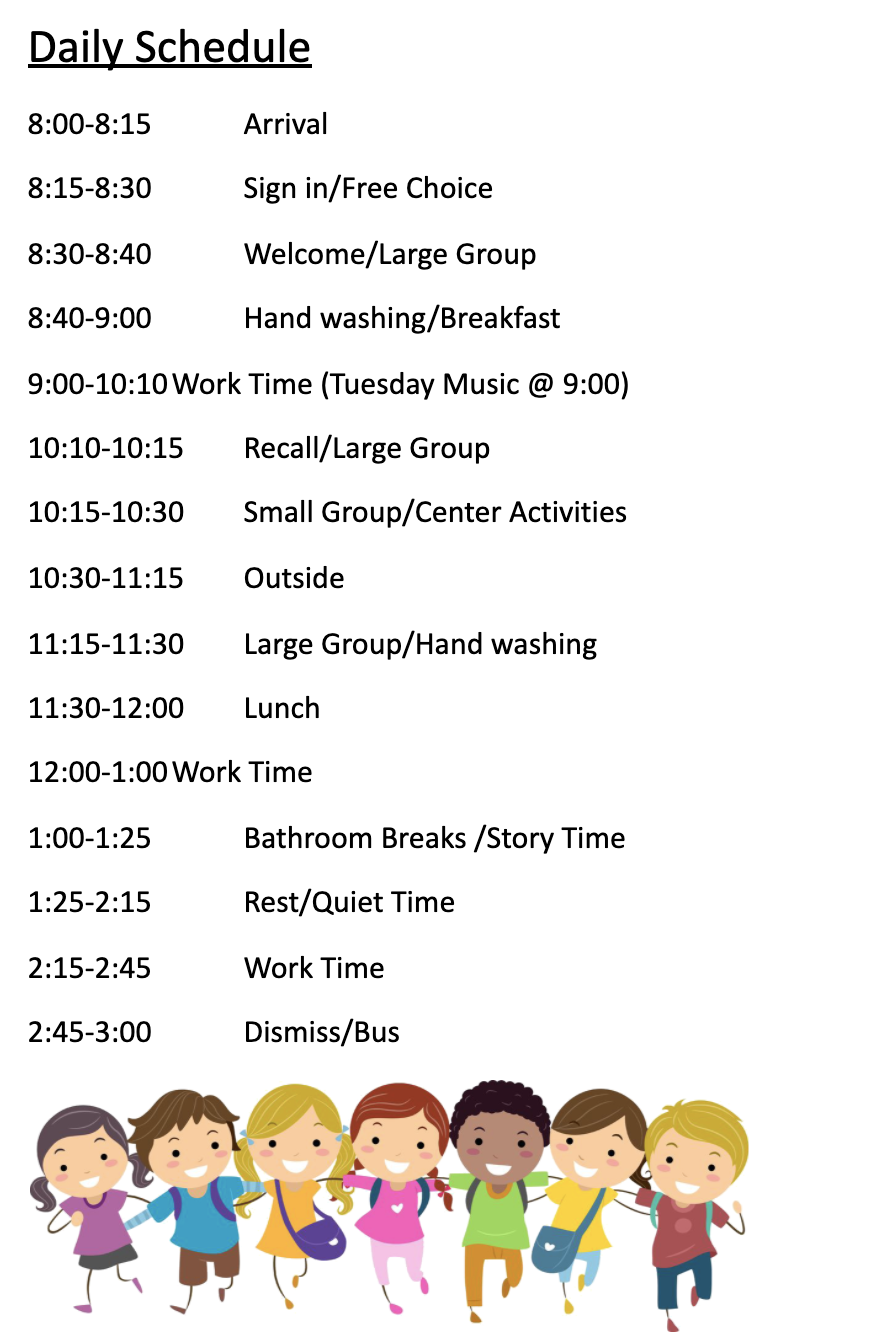 Daily Schedule | Lake City Schools Pre-K