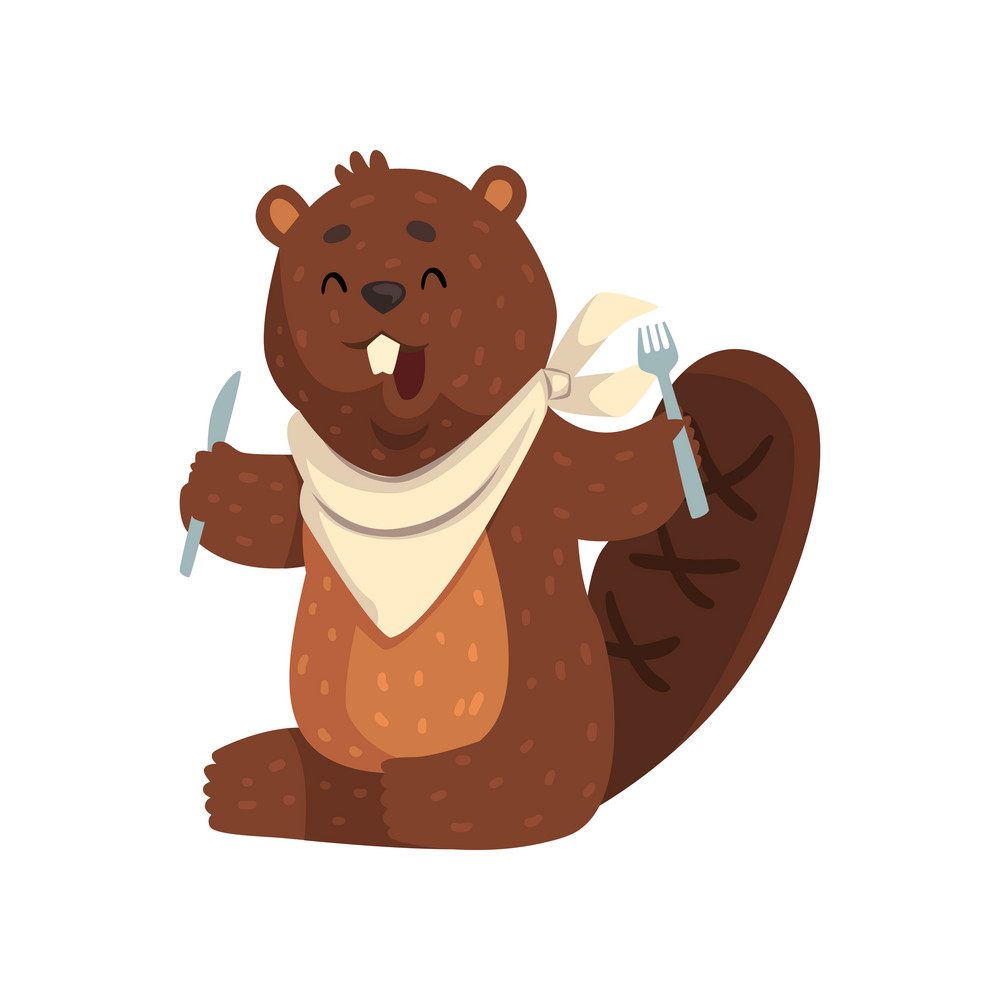 Beaver with fork & knife