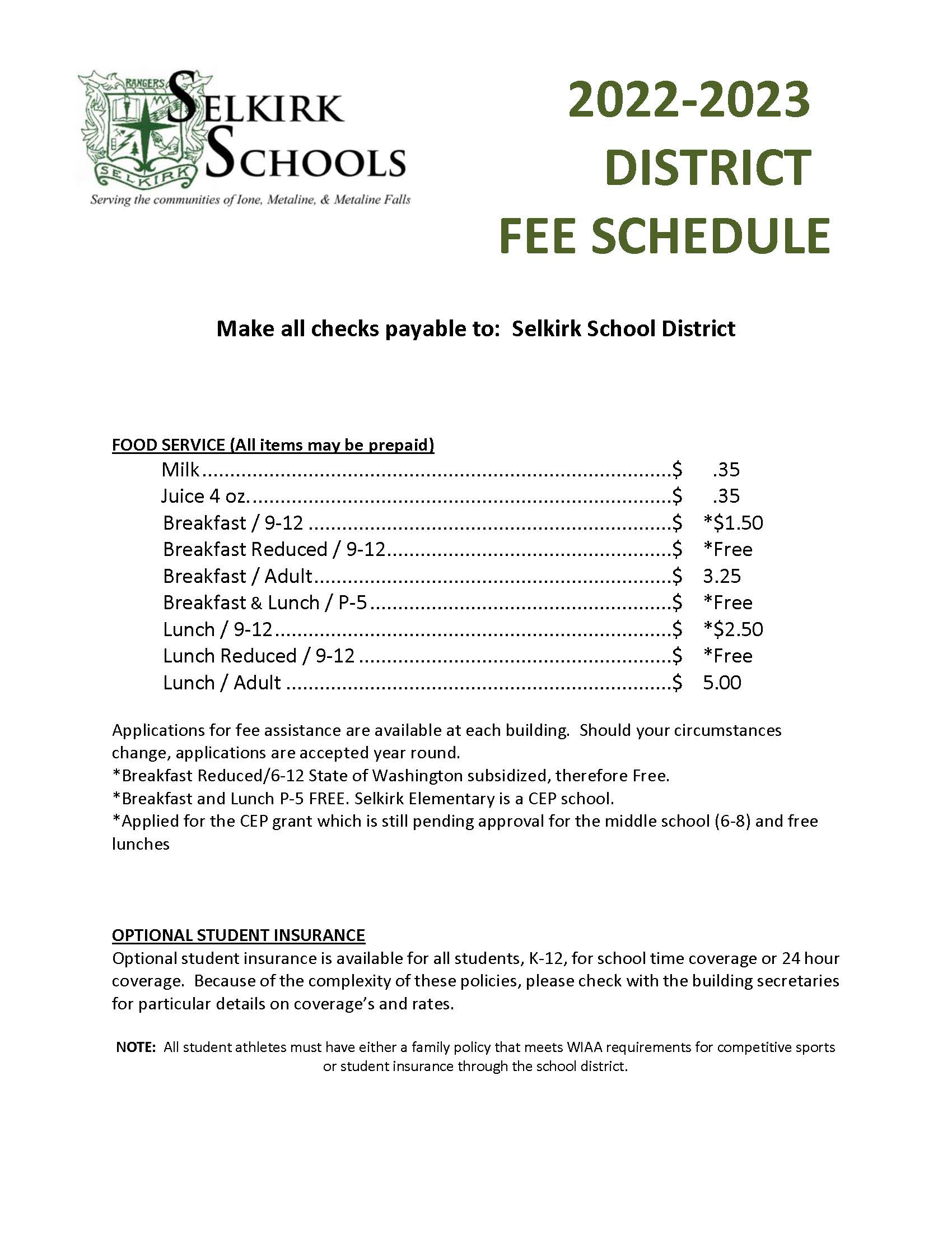Fee Schedules Selkirk School District Fee Schedules Selkirk School District