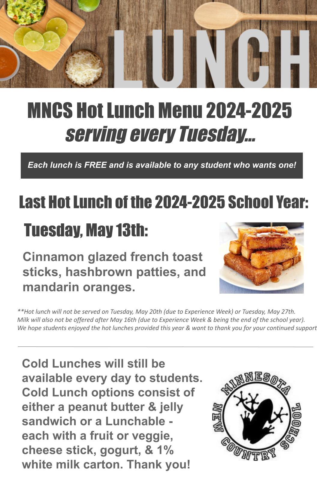 Hot lunch Menu March