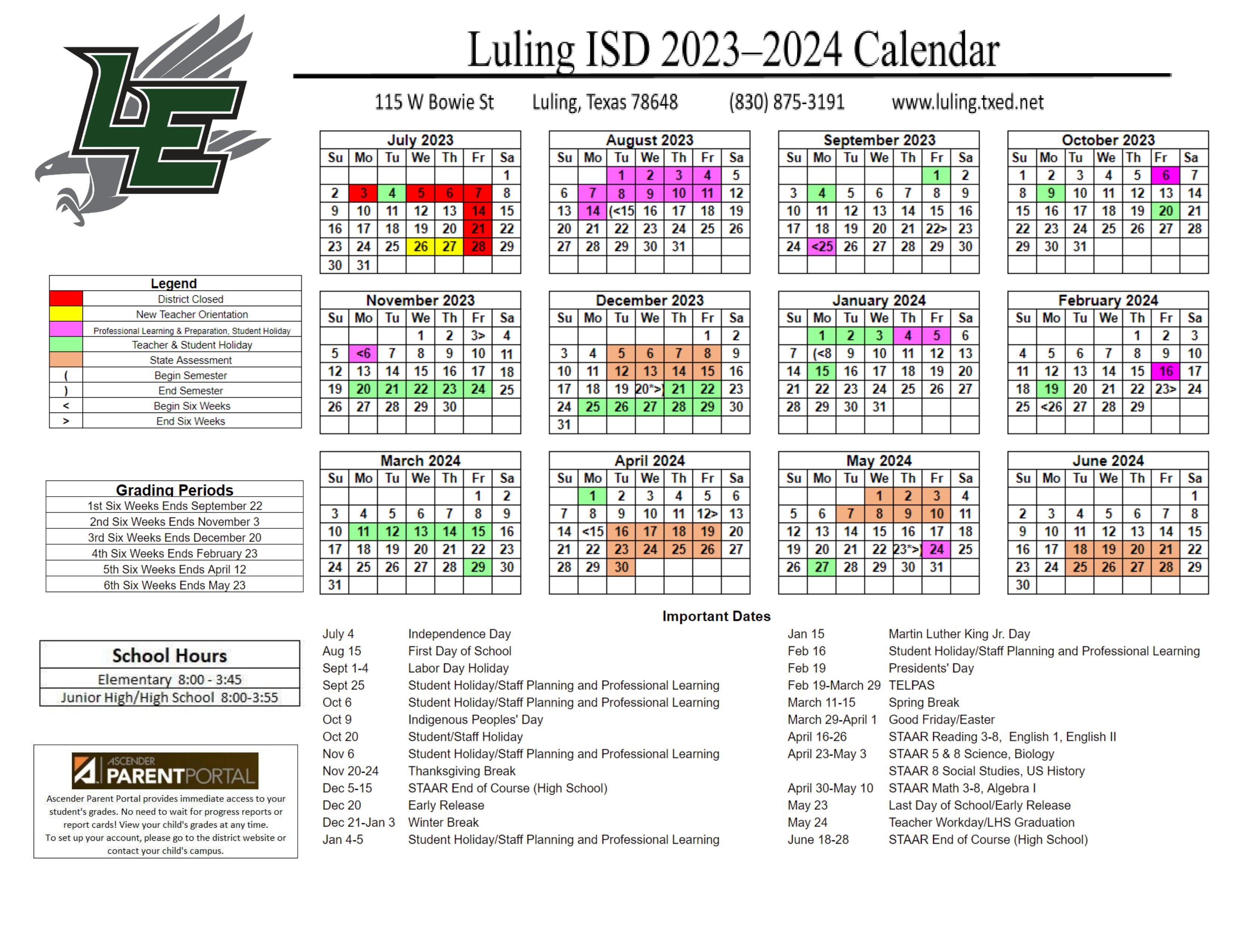 Luling Independent School District Calendar 2024 and 2025 ...