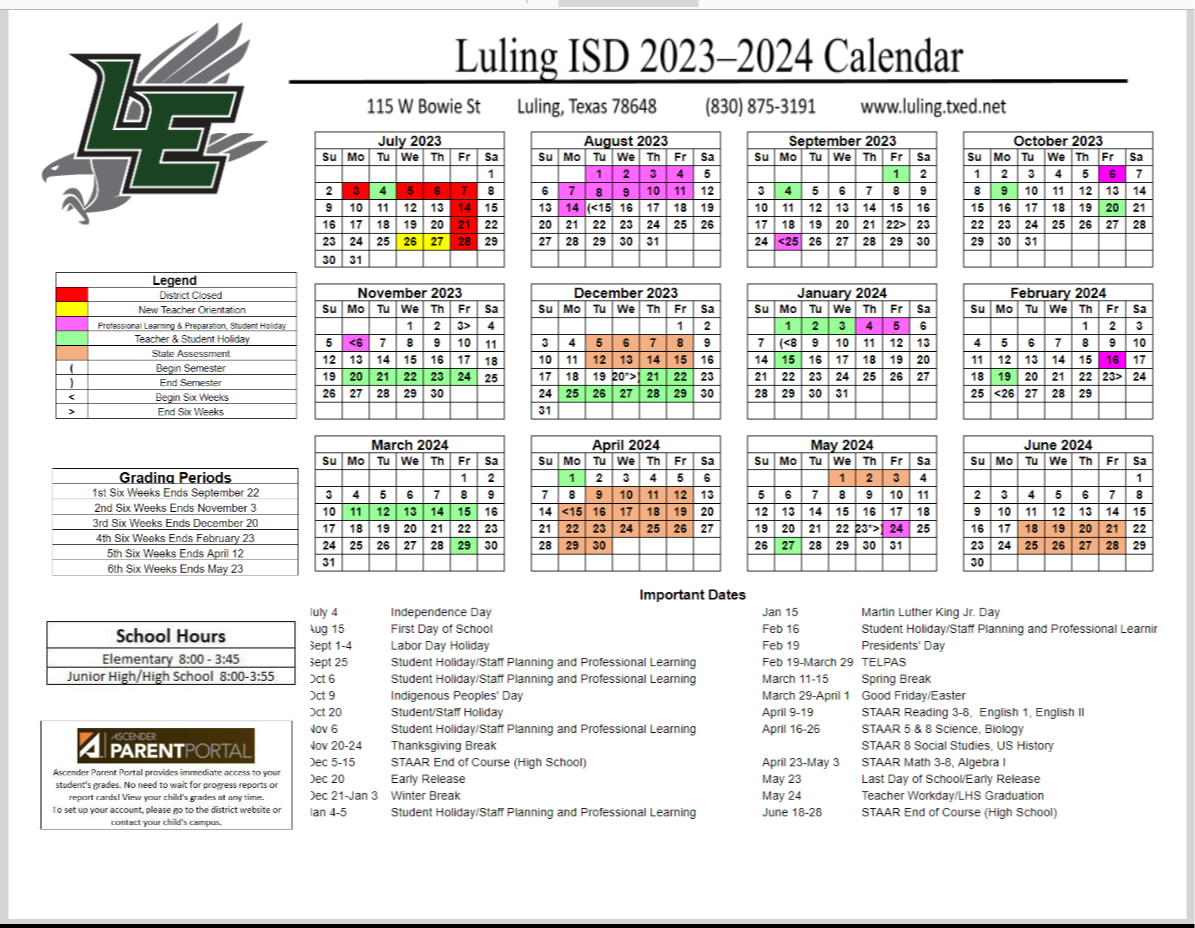 Luling ISD 2022-23 District Calendar