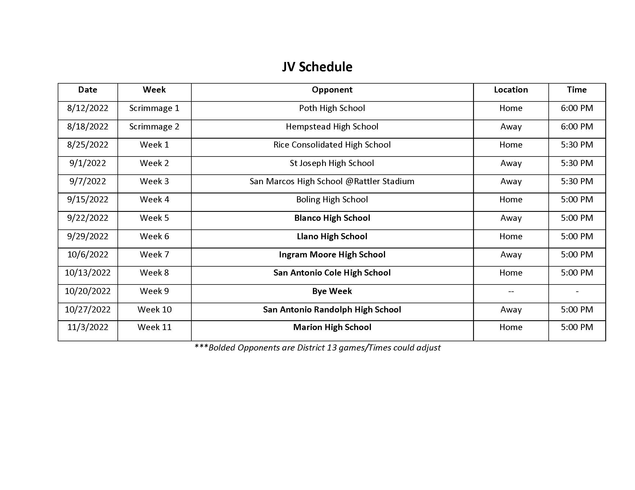 Football Schedule Luling High School