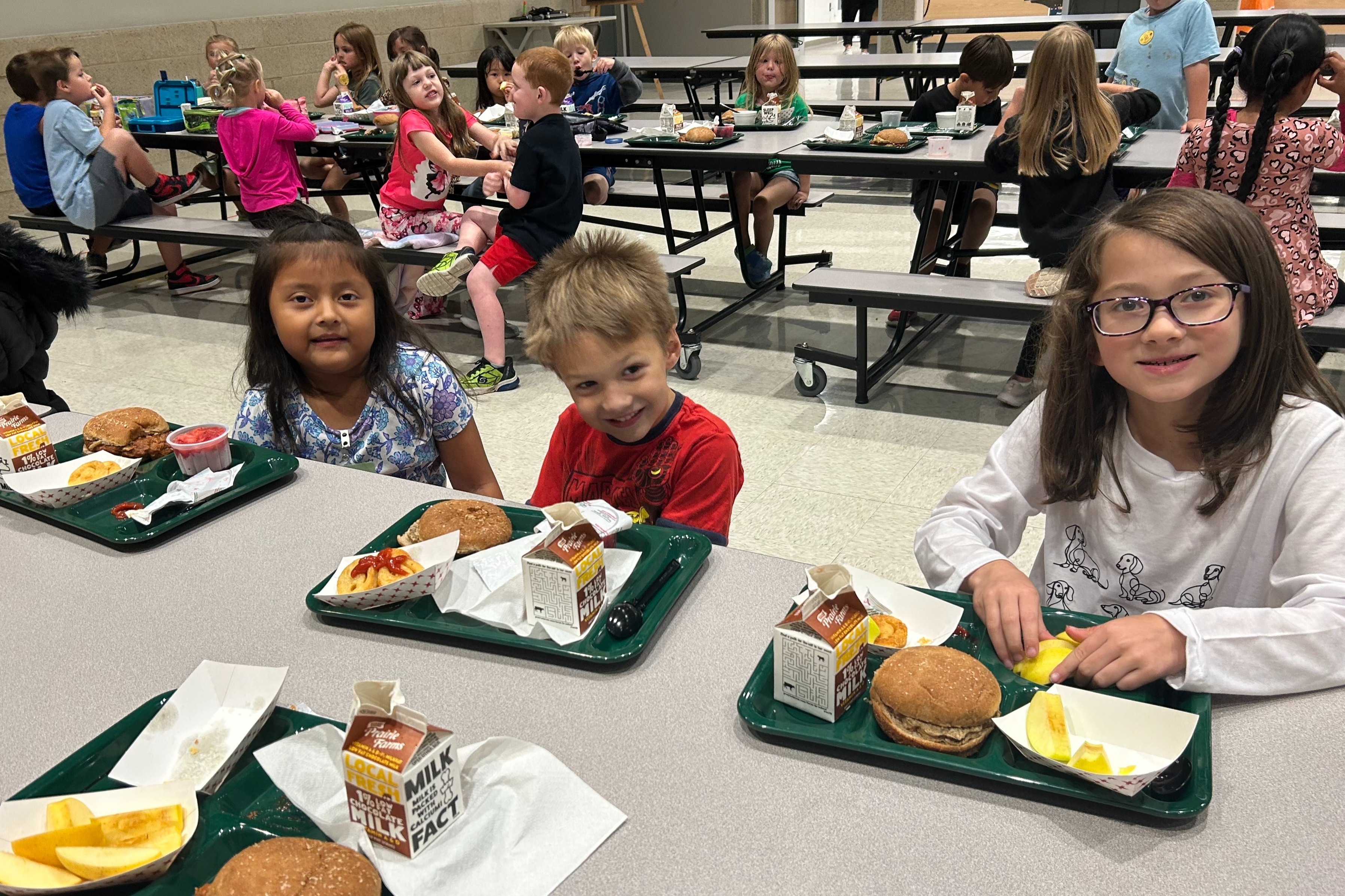 Students eating in a cafeteria