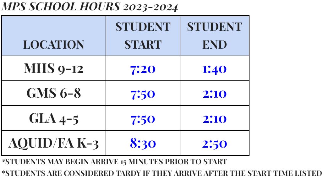 District Calendars and School Hours Middletown Public Schools