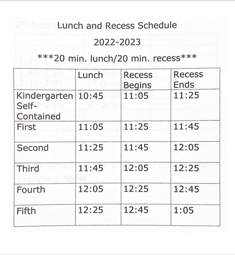 Lunch & Recess Schedule Taylor Elementary