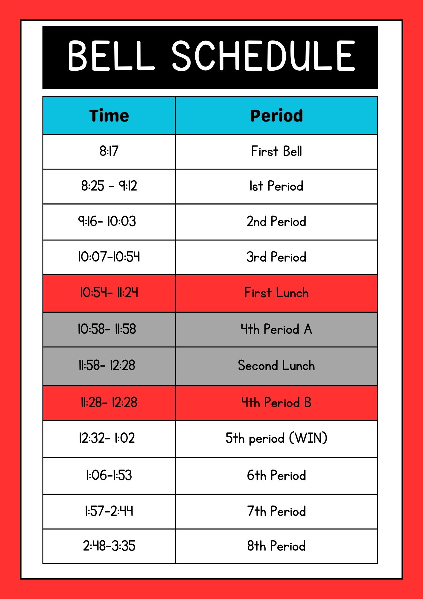 WHMS Bell Sched