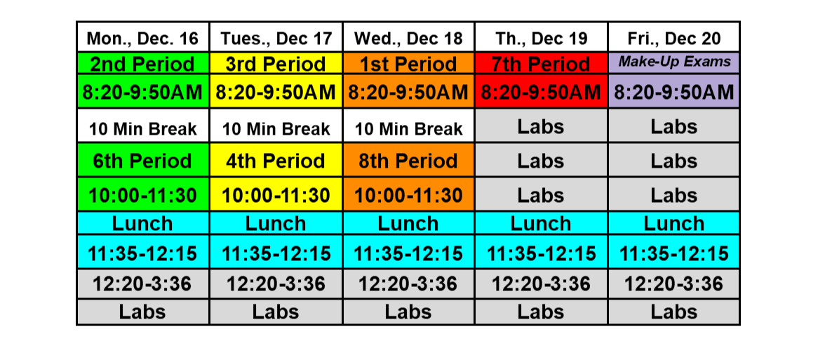 Semester Test Schedule Fall 2024