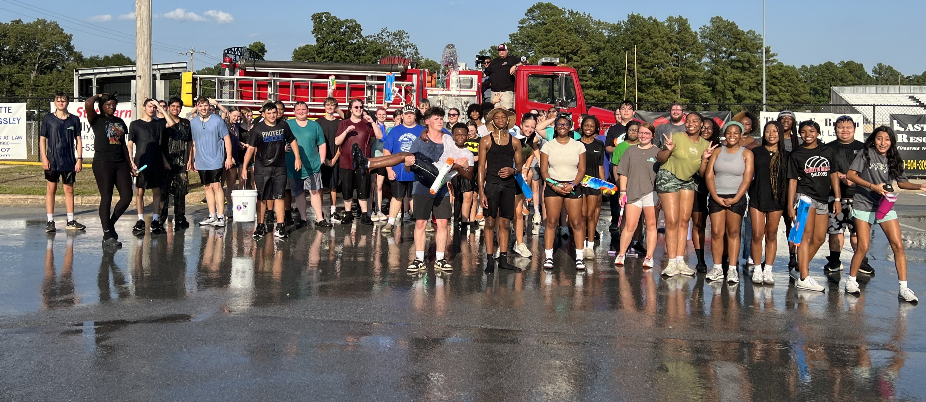 The WHHS Fire Department cools off the Band!