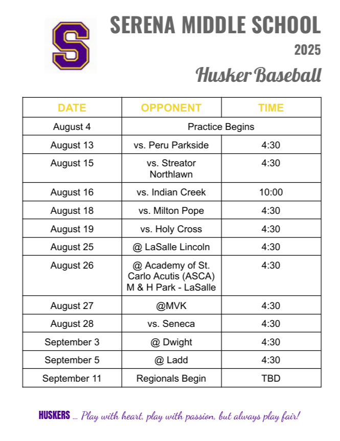 SMS Baseball Schedule