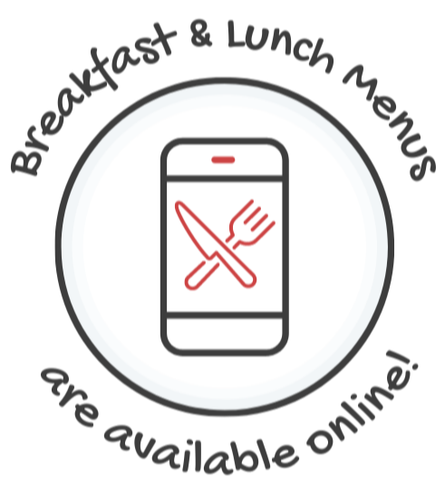 Breakfast and Lunch Menus are Available Online, Mobile Phone with picture of knife and fork