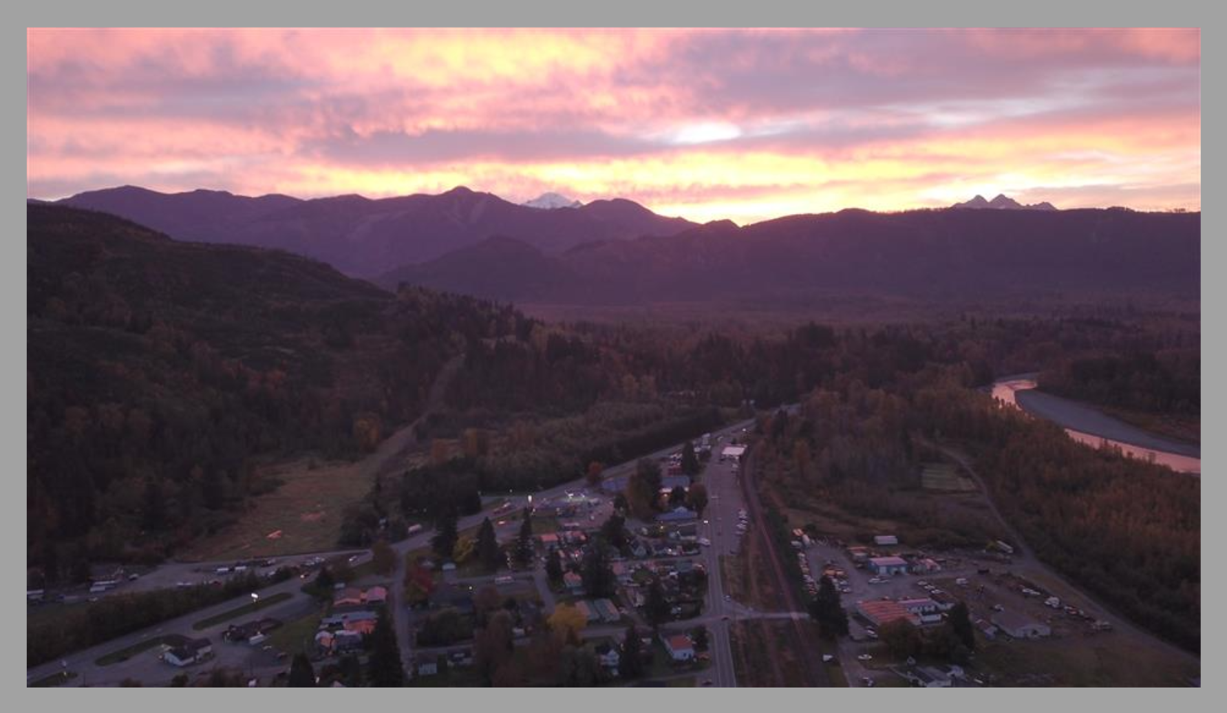 Deming, WA Sunrise, Mountains and Sunrise, Ariel View of District, Junior High School, and Senior High School