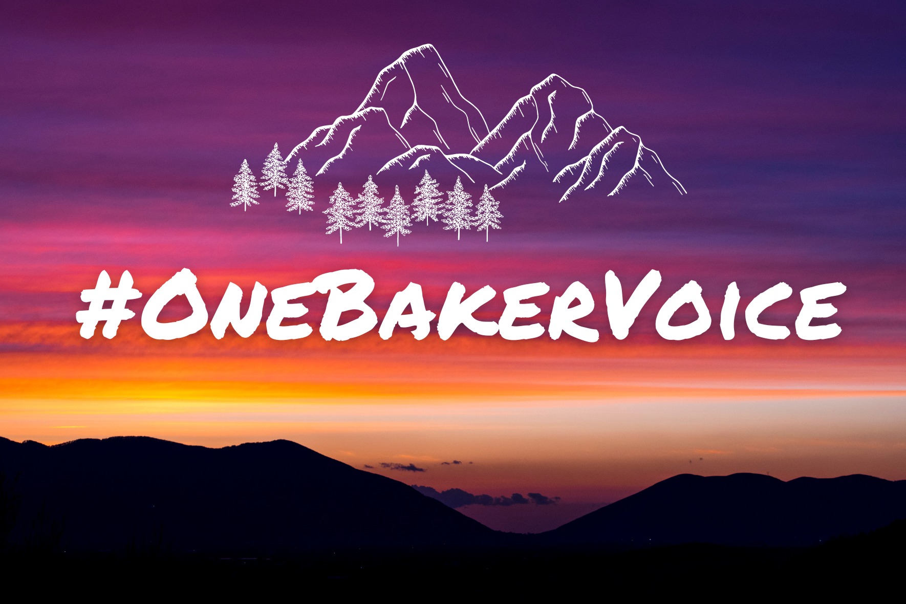 #OneBakerVoice Logo, Mountains, Sunset