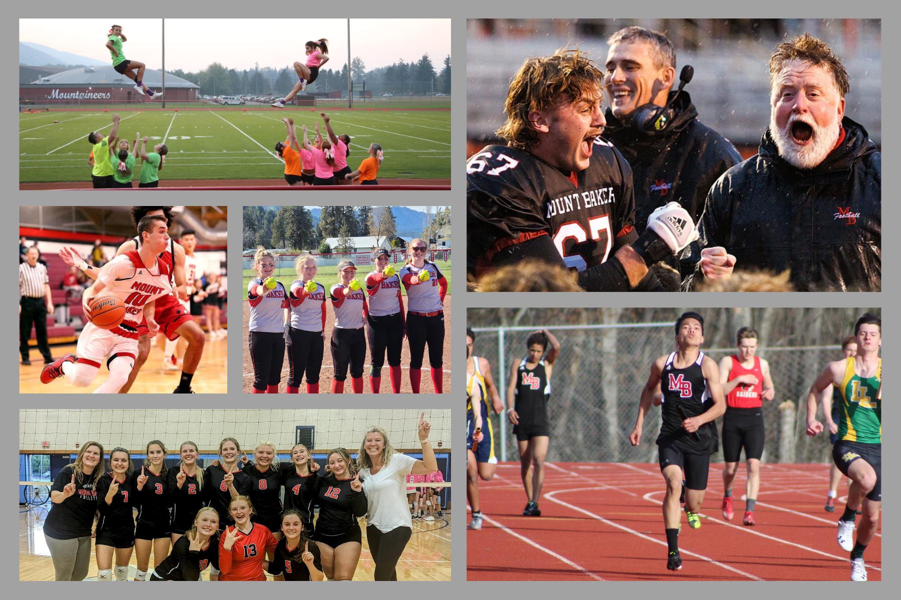 Mount Baker Athletics, Football, High Jump, Cheerleaders, Track, Volleyball, Softball,  Basketball