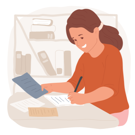 Girl writing a list at desk, Paper, Pencil