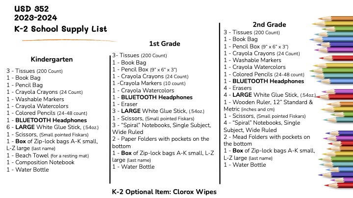 K-2 School Supply List